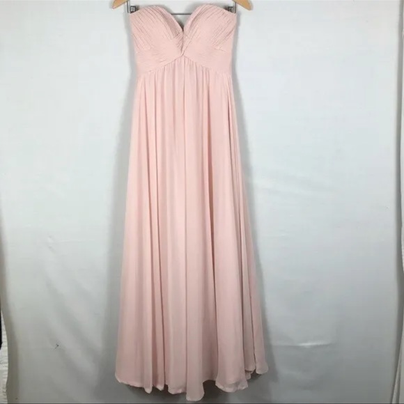 MORI LEE Bridesmaid Strapless Sweetheart Chiffon Formal Maxi Dress Blush Prom - Picture 5 of 14